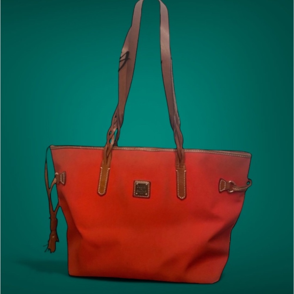Dooney & Bourke Red Canvas Bag with Leather Trim
